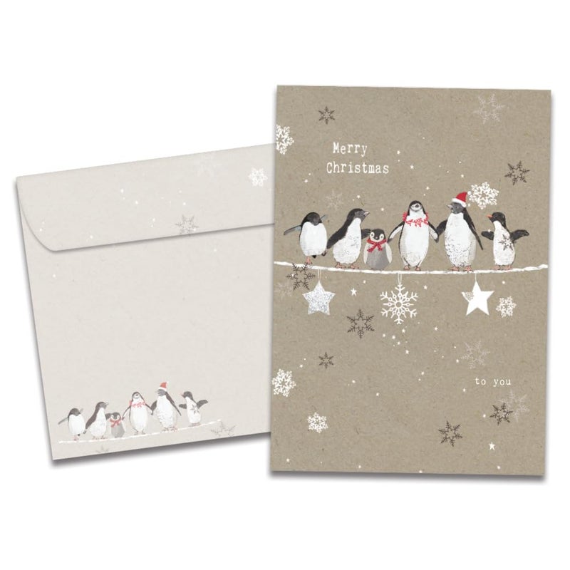 Tree-Free Greetings TreeFree Greetings Holiday Greeting Cards Penguin Merry Christmas Vintage Brown Recycled Paper Boxed Note Card Set 10Pack HB93309 - Image 2