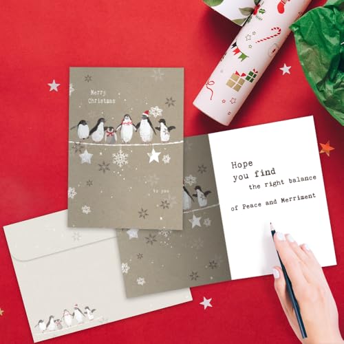 Tree-Free Greetings TreeFree Greetings Holiday Greeting Cards Penguin Merry Christmas Vintage Brown Recycled Paper Boxed Note Card Set 10Pack HB93309 - Image 3