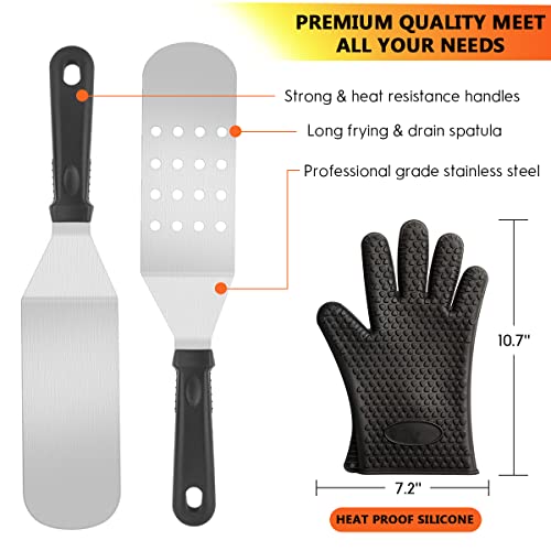 Yekale Griddle Accessories Kit, 144 Pcs Griddle Grill Tools Set for Blackstone and Camp Chef, Professional Grill BBQ Spatula Set with Basting Cover, Spatula, Scraper, Bottle, Tongs, Egg Ring (Rectangular) - Image 3