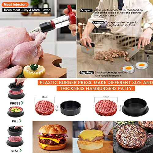 Yekale Griddle Accessories Kit, 144 Pcs Griddle Grill Tools Set for Blackstone and Camp Chef, Professional Grill BBQ Spatula Set with Basting Cover, Spatula, Scraper, Bottle, Tongs, Egg Ring (Rectangular) - Image 5