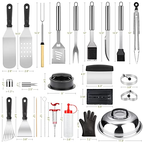 Yekale Griddle Accessories Kit, 144 Pcs Griddle Grill Tools Set for Blackstone and Camp Chef, Professional Grill BBQ Spatula Set with Basting Cover, Spatula, Scraper, Bottle, Tongs, Egg Ring (Rectangular) - Image 2