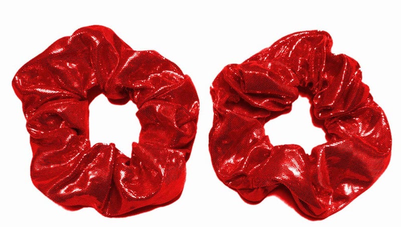 Shiny Metallic Scrunchie Set Set of 2 Red Lame Scrunchies Metallic Red