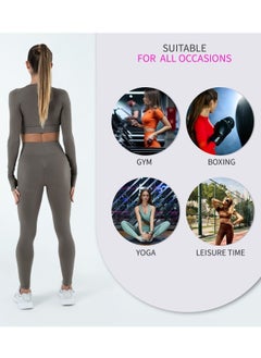 Bernessi Turkiye Nylon Long Sleeve Crop Top with Round Neck Women's Cropped T Shirt for Workout Yoga Running Exercise Textured Grey Monsoon  - Image 4