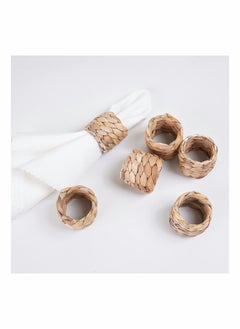Y&D 6 Pcs Round Woven Napkin Ring Water Hyacinth Napkins Holder, Handmade Braided Natural Rings Birthday Party Decorations and Everyday Life (Water Hyacinth)  - Image 1