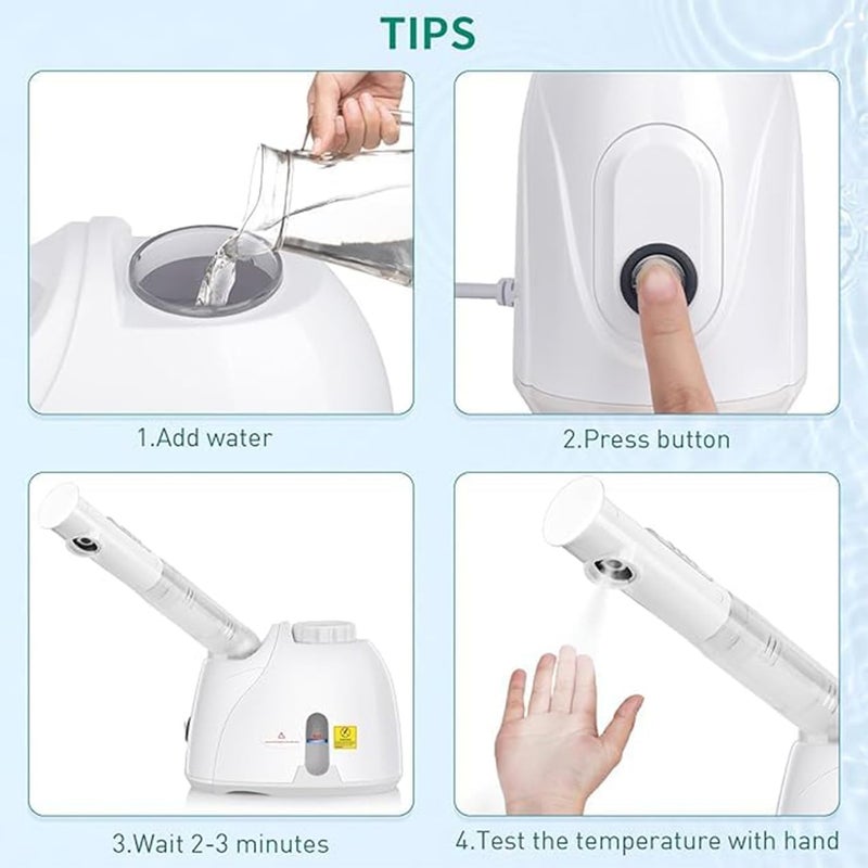 Qtavia Facial Steamer K33S Face Nose and Cough Steam Vaporizer Nozzle Inhaler Facial Sauna and Facial Steamer Machine for Adults and Kids Menand Women MultiPurpose Steamer White - Image 5