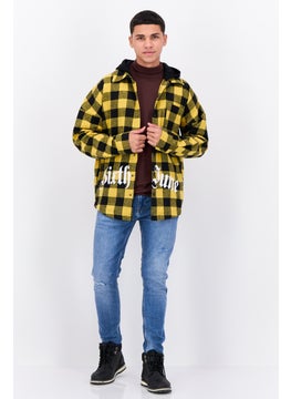 Sixth June Men Hooded Checkered Long Sleeve Sweatshirt, Yellow  - Image 4