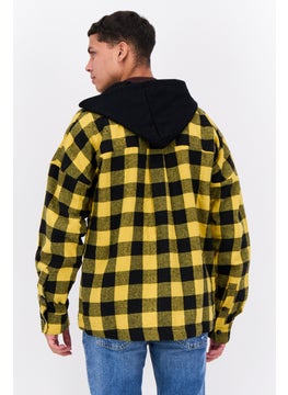 Sixth June Men Hooded Checkered Long Sleeve Sweatshirt, Yellow  - Image 3