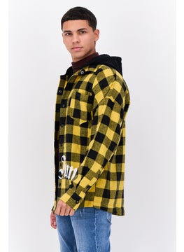 Sixth June Men Hooded Checkered Long Sleeve Sweatshirt, Yellow  - Image 2