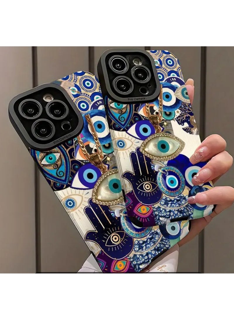 Grace Evil Eye & Hamsa Hand Phone Case for iPhone 16 pro max – Blue Aesthetic Protection Symbol Cover - Image 2