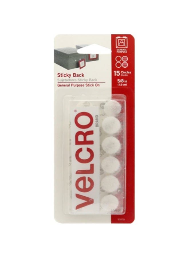 Velcro Sticky Back Adhesive Back Fastener Round5/8"White - Image 1