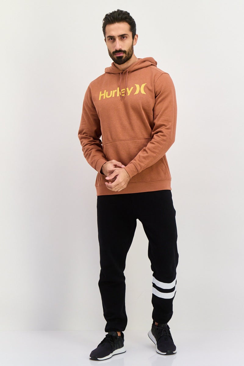 Hurley Men Hooded Brand Logo Long Sleeve Sweatshirt, Brown  - Image 4