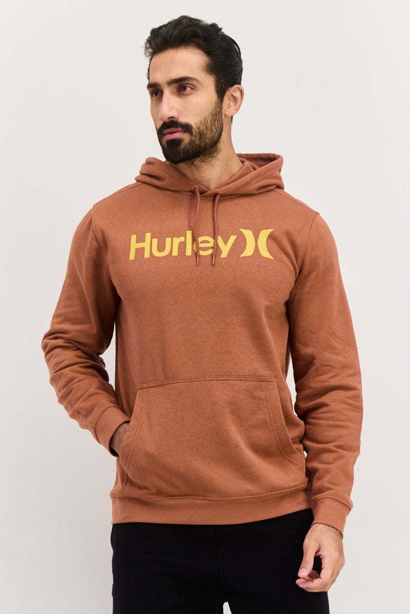 Hurley Men Hooded Brand Logo Long Sleeve Sweatshirt, Brown  - Image 1