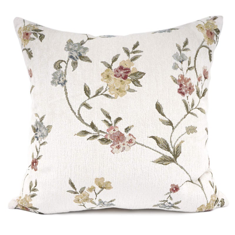 YOUR SMILE Embroidery Jacquard White Floral Leaf Pattern Square Decorative Throw Pillow Case Cushion Cover,18x18 inch - Image 1