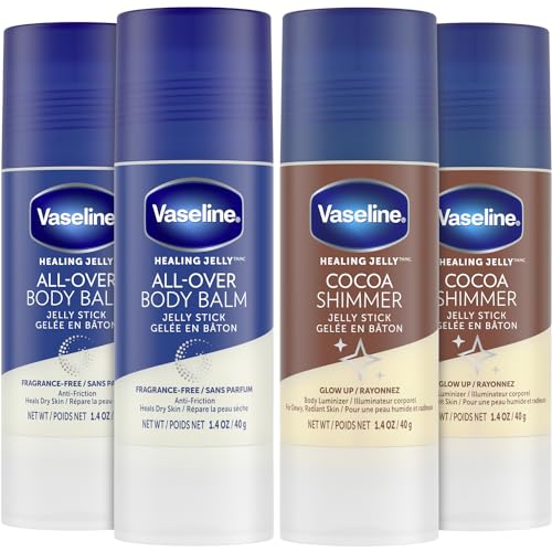 Vaseline Lotion Bundle, Cocoa Shimmer Jelly Stick Highlighter & Luminizer + All Over Body Balm Stick, Vaseline Cocoa Butter, Body Balm Skin Care Set, Petroleum Jelly for Dry Skin (4 Piece Set) - Image 1