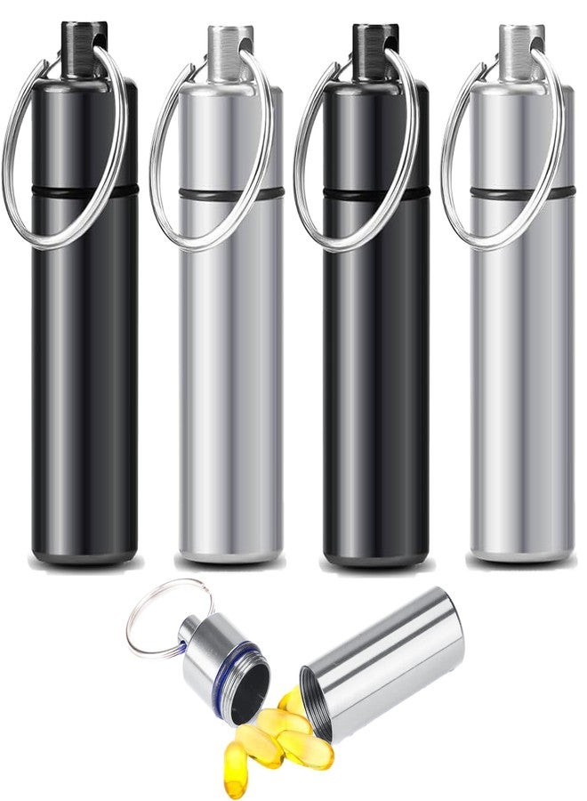 QIOOLEEO 4pcs 𝐏𝐢𝐥𝐥 𝐂𝐚𝐬𝐞, Travel Pill Case Small Portable Waterproof 𝗣𝗶𝗹𝗹 𝗕𝗼𝘅𝗲𝘀 with Keychain, Made from Durable Al and Ti, Ideal for Secure Medication Storage During Outdoor Travel Daily Use - Image 1