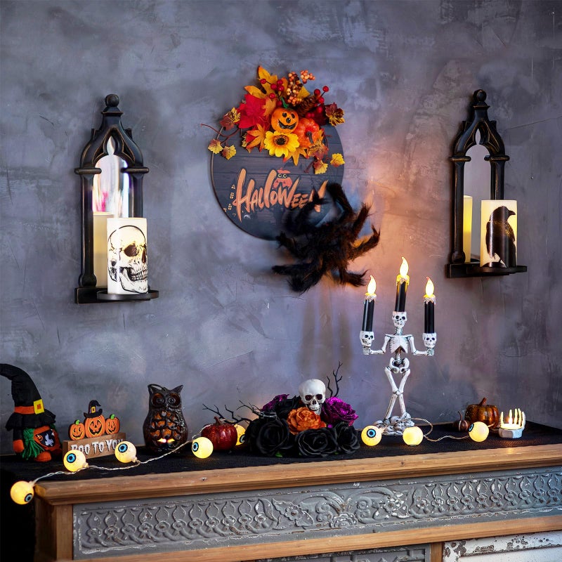 Walasis Candle Sconces Black Wall Decor - Gothic Dark Mirror Wall Candle Holder for Halloween Art Decorations - Wood Farmhouse Candles Sconce Set of 2 for Home Fireplace - Image 5