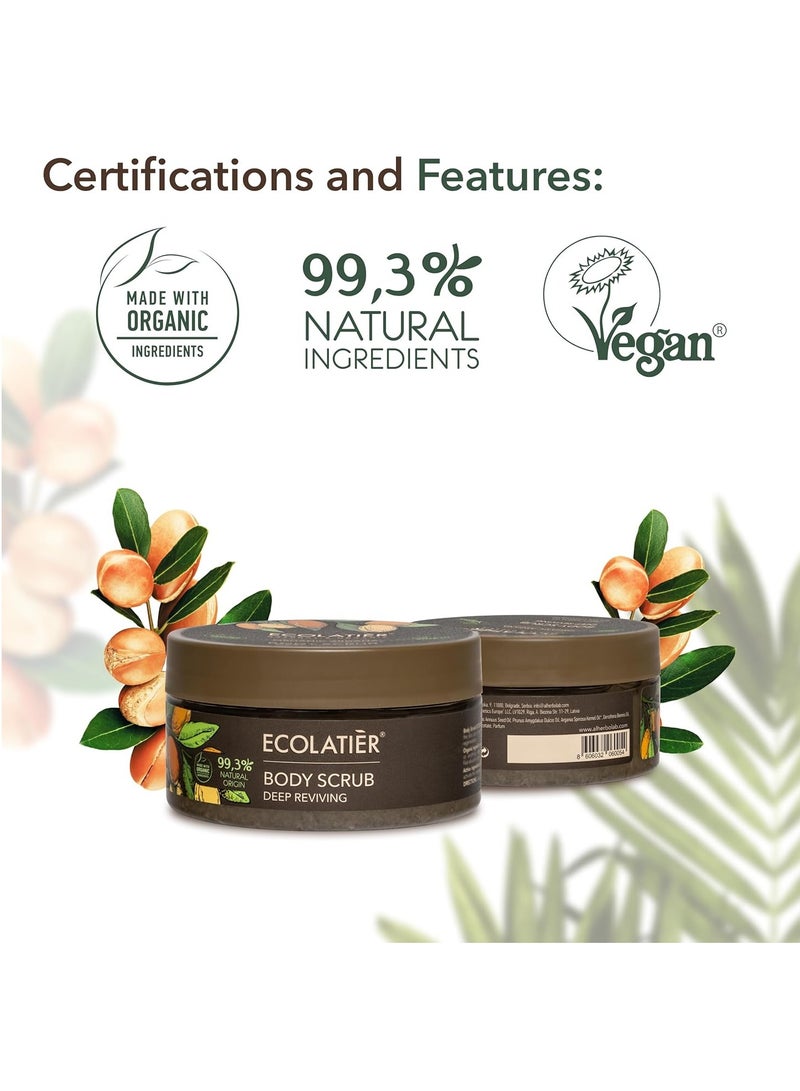 ECOLATIER مقشر الجسم بزيت الأركان العضوي – مقشر ملحي عميق للنساء والرجال، 99.3% طبيعي، نباتي، مقشر لطيف مرطب لبشرة ناعمة، 8.5 أونصة سائلة - إيكولاتير - Image 2