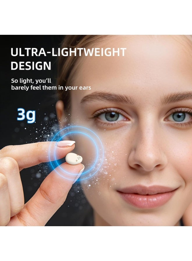 Jliyru Sleep Earbuds for Side Sleepers, Mini Invisible Wireless Bluetooth 5.4 Micro Sleep Headphones, Hidden Earbuds with LED Screen for Small Ears Sleeping, Working, Exercise, Hiking(Beige) - Image 3