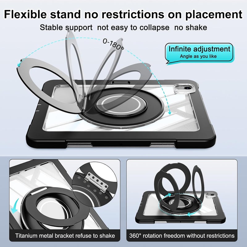 OSALO Case for iPad Air 11 2024/2025 with 360 Rotatable Ring Handle Grip Stand, Shockproof Tablet Protective Cover with Clear Back, Black - Image 3
