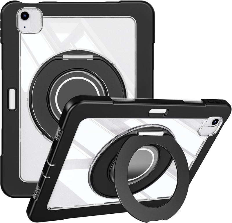 OSALO Case for iPad Air 11 2024/2025 with 360 Rotatable Ring Handle Grip Stand, Shockproof Tablet Protective Cover with Clear Back, Black - Image 1