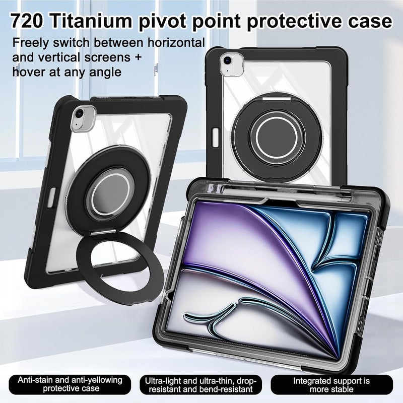OSALO Case for iPad Air 11 2024/2025 with 360 Rotatable Ring Handle Grip Stand, Shockproof Tablet Protective Cover with Clear Back, Black - Image 2