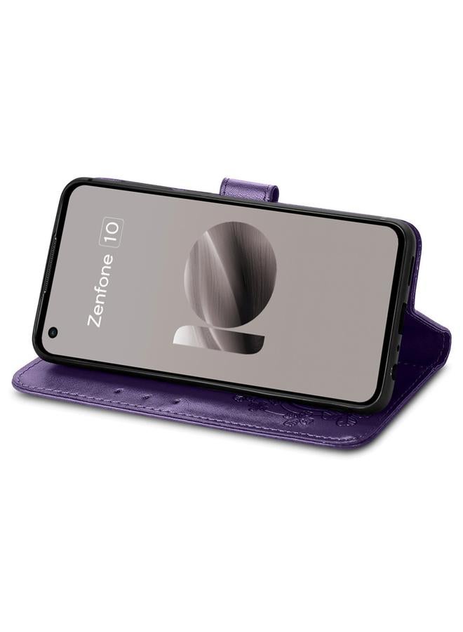 اس-توب جراب لهاتف ASUS Zenfone 10 مصنوع من الجلد مع مشبك منقوش بأربع أوراق - Image 4