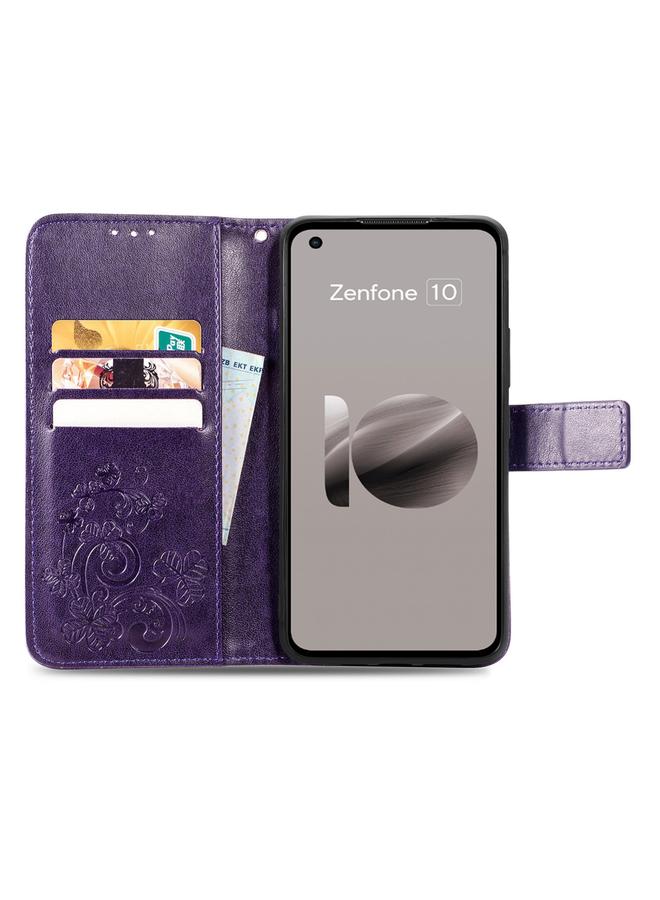 اس-توب جراب لهاتف ASUS Zenfone 10 مصنوع من الجلد مع مشبك منقوش بأربع أوراق - Image 3