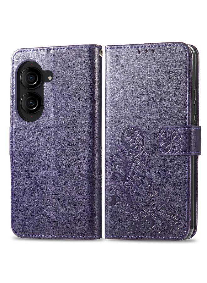 اس-توب جراب لهاتف ASUS Zenfone 10 مصنوع من الجلد مع مشبك منقوش بأربع أوراق - Image 2