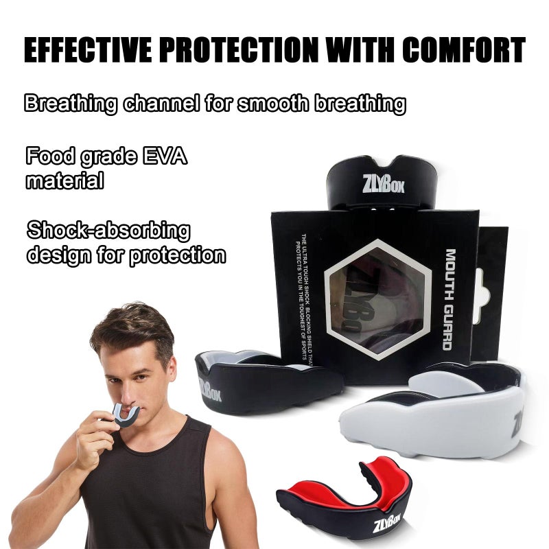 ZLYBox Dual-Layer Sports Mouth Guard for Adults & Youth with Case - Dental Protection for Boxing, Football, MMA, Hockey, Basketball, Lacrosse & All Contact Sports (Black red) - Image 2