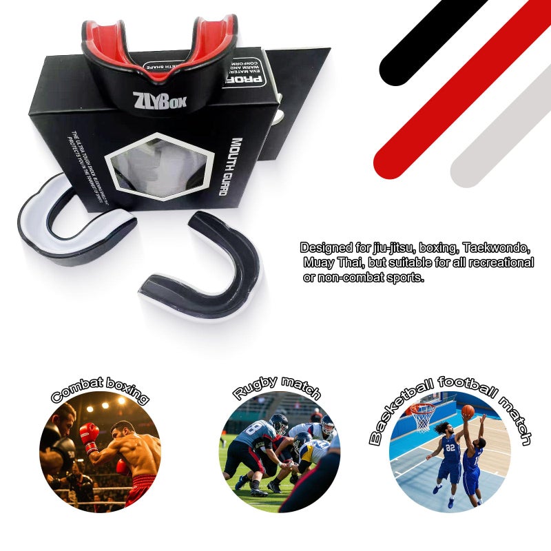 ZLYBox Dual-Layer Sports Mouth Guard for Adults & Youth with Case - Dental Protection for Boxing, Football, MMA, Hockey, Basketball, Lacrosse & All Contact Sports (Black red) - Image 4