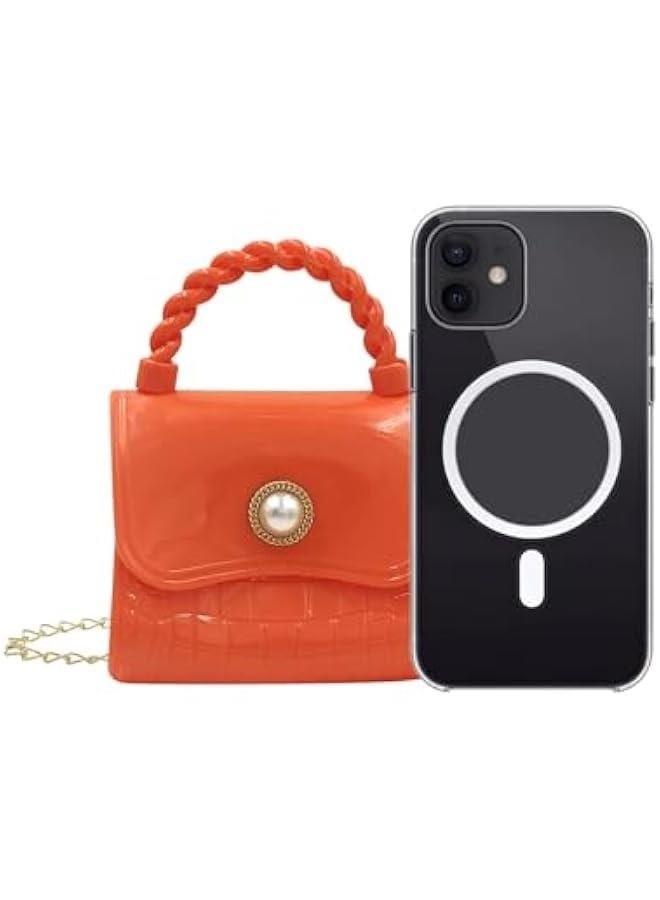 حقيبة صغيرة للأطفال من الجيلي بلون الحلوى، حقيبة كتف للسيدات، حقائب يد للأميرات مع مقبض علوي، باللون البرتقالي - Image 5