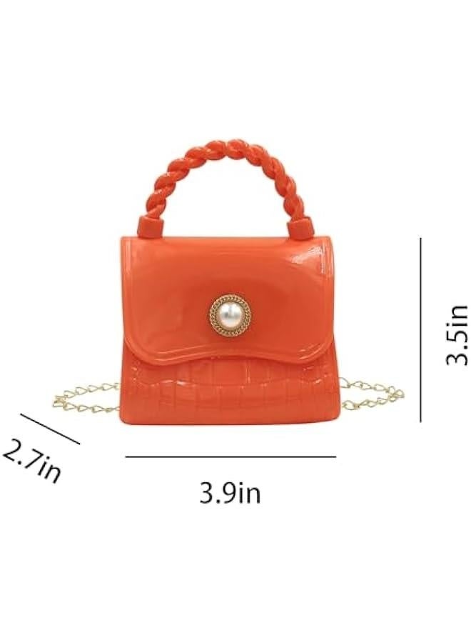 حقيبة صغيرة للأطفال من الجيلي بلون الحلوى، حقيبة كتف للسيدات، حقائب يد للأميرات مع مقبض علوي، باللون البرتقالي - Image 4