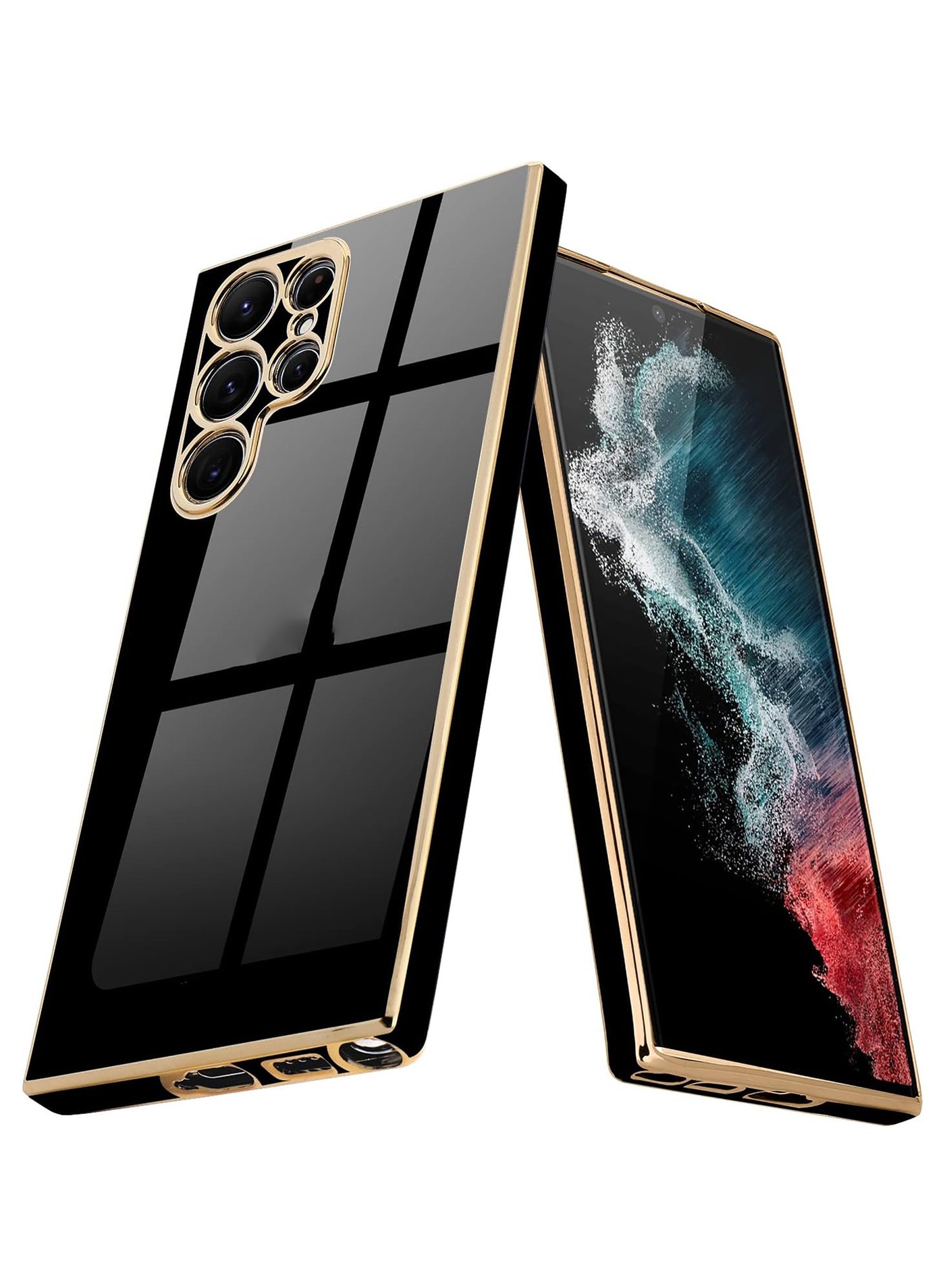 QIRG Compatible with Samsung Galaxy S25 Ultra Cover, smooth veneer gold plated chrome, Black Thin and smooth shock-proof full protection Samsung Galaxy S25 Ultra case（Black）