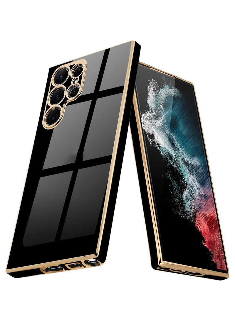 Compatible with Samsung Galaxy S25 Ultra Cover, smooth veneer gold plated chrome, Black Thin and smooth shock-proof full protection Samsung Galaxy S25 Ultra case（Black） - Image 1