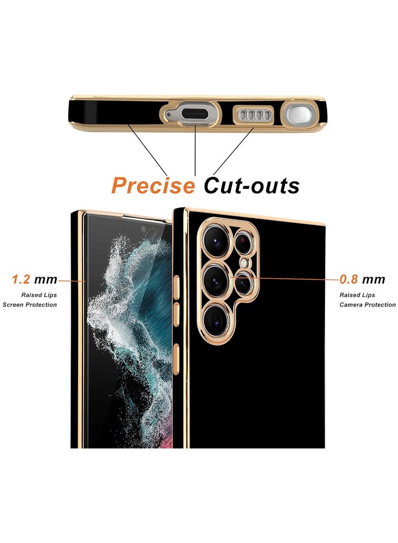 Compatible with Samsung Galaxy S25 Ultra Cover, smooth veneer gold plated chrome, Black Thin and smooth shock-proof full protection Samsung Galaxy S25 Ultra case（Black） - Image 2