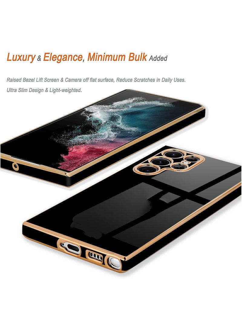 Compatible with Samsung Galaxy S25 Ultra Cover, smooth veneer gold plated chrome, Black Thin and smooth shock-proof full protection Samsung Galaxy S25 Ultra case（Black） - Image 3