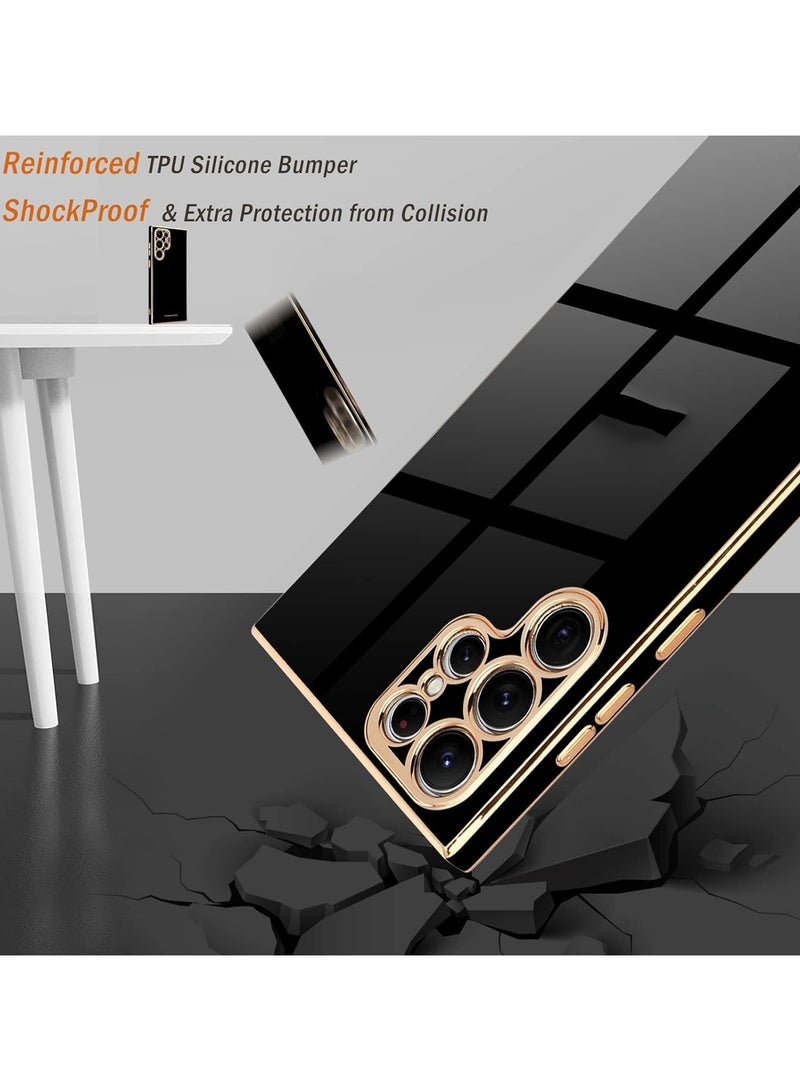 Compatible with Samsung Galaxy S25 Ultra Cover, smooth veneer gold plated chrome, Black Thin and smooth shock-proof full protection Samsung Galaxy S25 Ultra case（Black） - Image 4