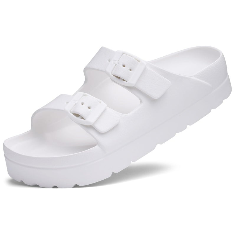 Goosecret Women's Platform Sandals with Arch Support Chunky Lightweight Foam Slip on Slides Comfortable Summer Beach Sandals with Adjustable Buckle White, 39(size 8-8.5) - Image 1