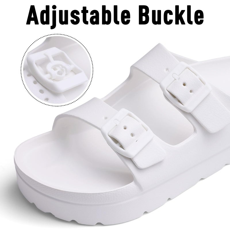 Goosecret Women's Platform Sandals with Arch Support Chunky Lightweight Foam Slip on Slides Comfortable Summer Beach Sandals with Adjustable Buckle White, 39(size 8-8.5) - Image 5