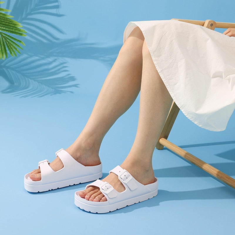Goosecret Women's Platform Sandals with Arch Support Chunky Lightweight Foam Slip on Slides Comfortable Summer Beach Sandals with Adjustable Buckle White, 39(size 8-8.5) - Image 3