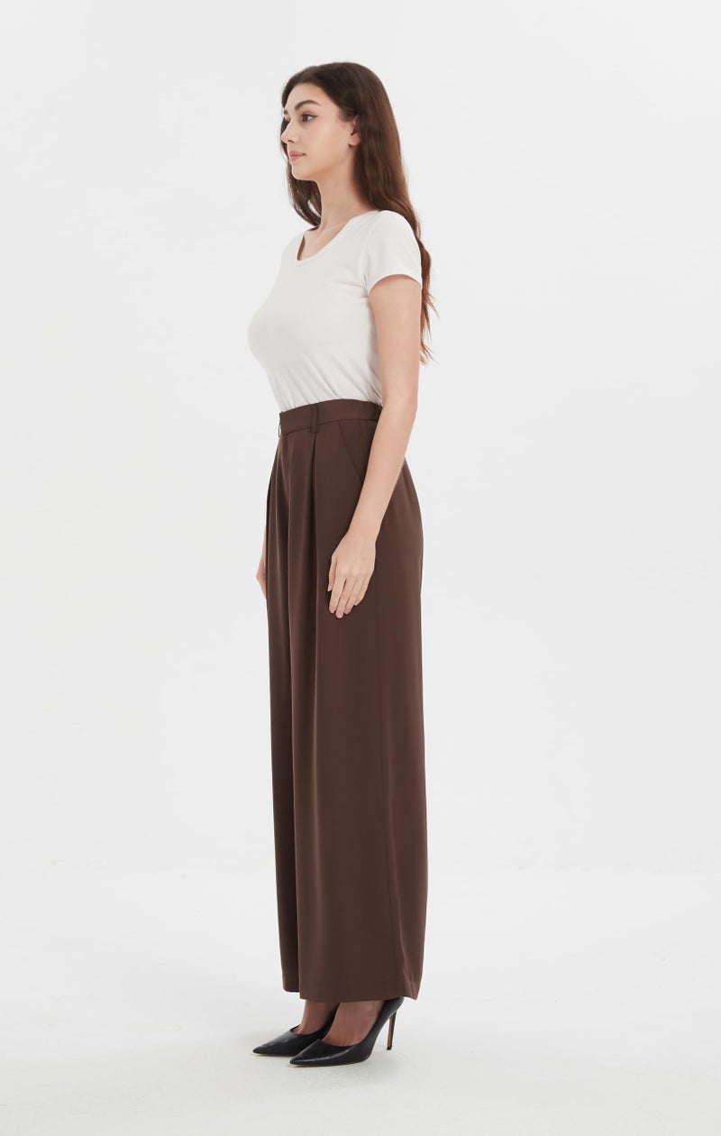 Tronjori Women High Waist Casual Wide Leg Long Palazzo Work Dress Pants Business Trousers Regular Size(XL, Chocolate) - Image 5