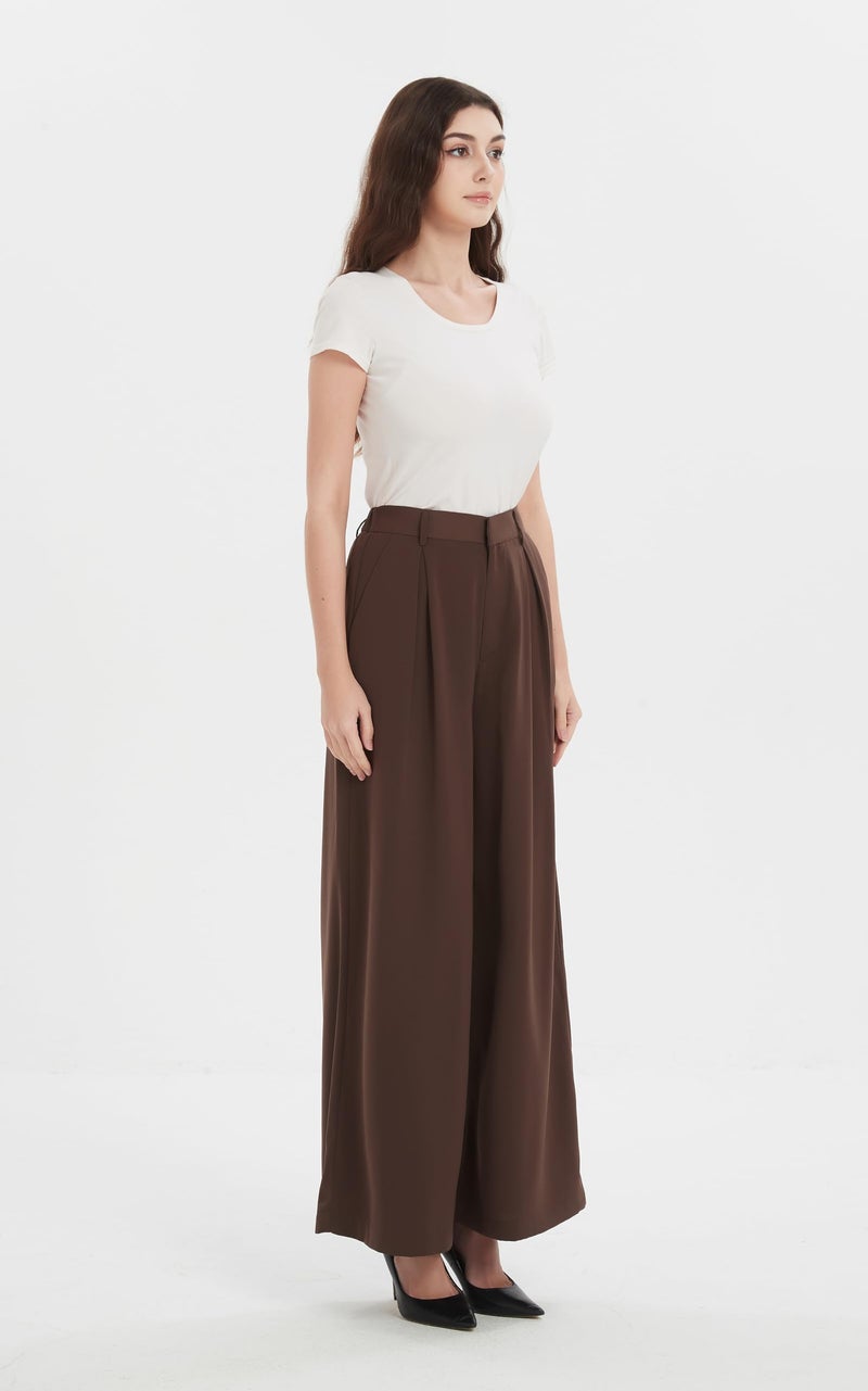 Tronjori Women High Waist Casual Wide Leg Long Palazzo Work Dress Pants Business Trousers Regular Size(XL, Chocolate) - Image 4