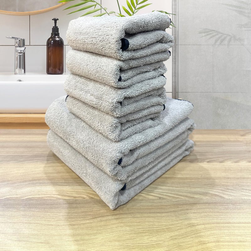 LABHAM Insignia 450GSM High Absorbant Super Soft Anti Microbial Bath Towel 75cm x 150cm Hand Towel 40cm x 60cm Pack of 6 Silver