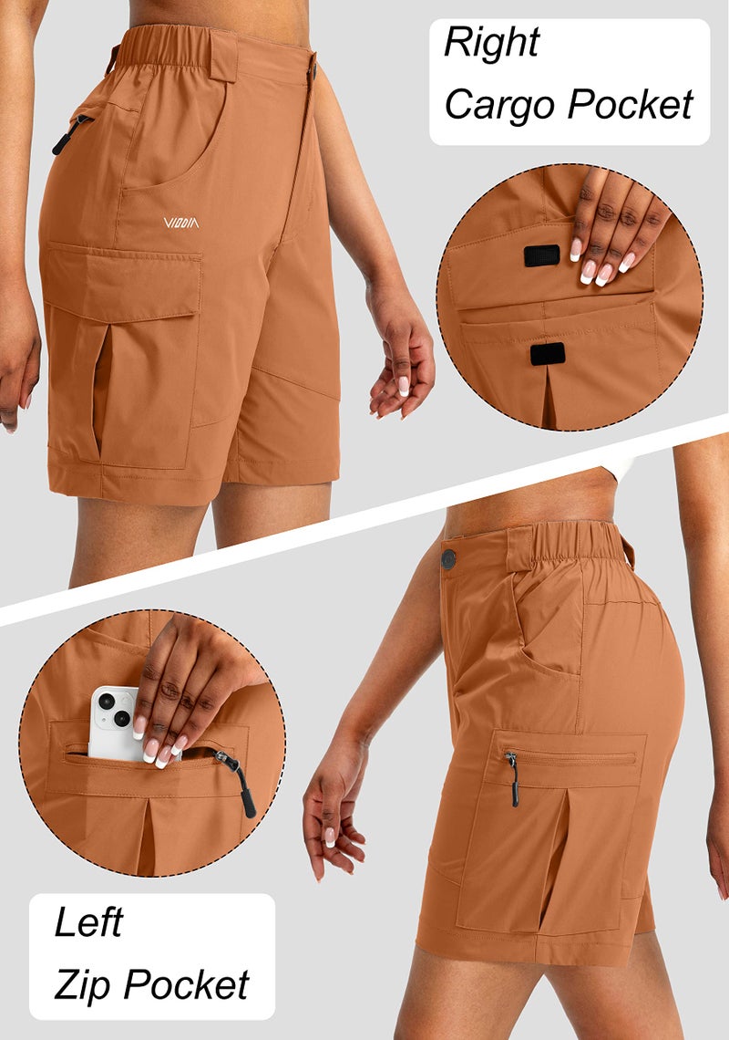Viodia Women's 7" Hiking Cargo Shorts with Pockets Quick Dry Lightweight Shorts for Women Golf Casual Summer Shorts Dark Orange Large - Image 4