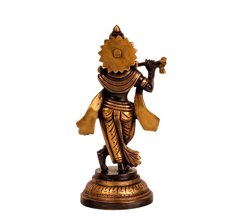 MohanJodero Mohan Jodero Elegant Brass Lord Krishna Idol in Antique Finish, Height 18 cm - Image 4