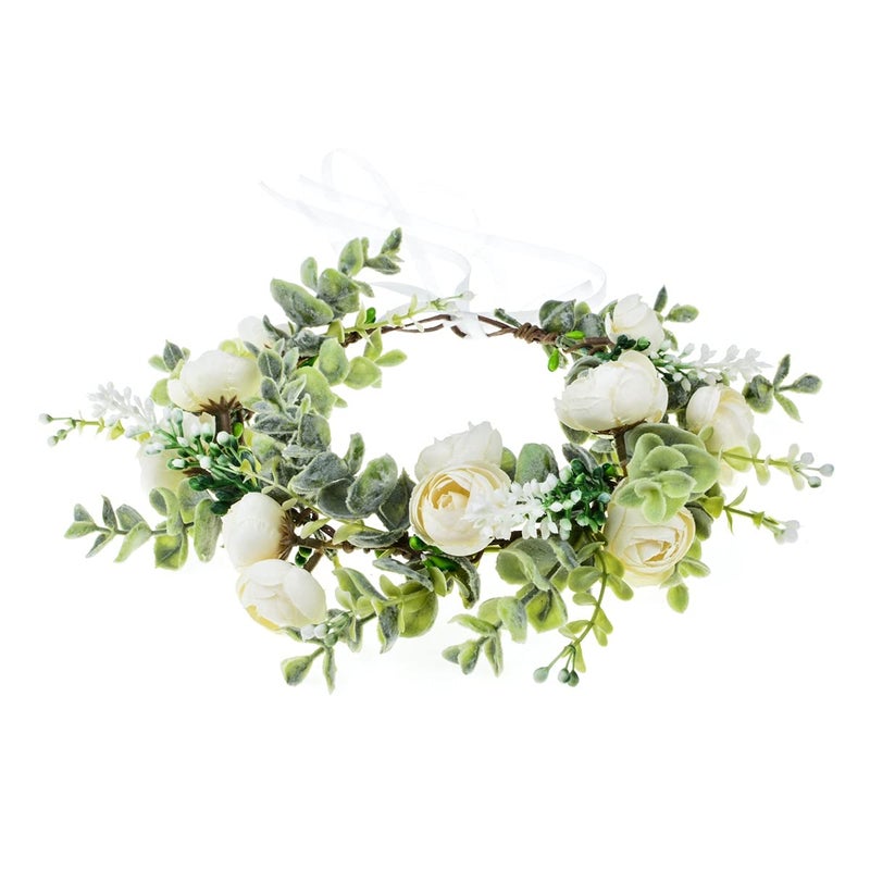 Vividsun Wedding Bridal Green Leaf Flower Crown Eucalyptus Floral Crown Maternity Photo Props (A/white) - Image 1