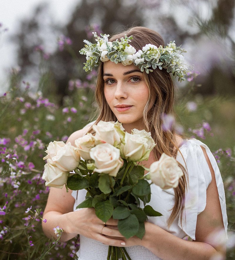 Vividsun Wedding Bridal Green Leaf Flower Crown Eucalyptus Floral Crown Maternity Photo Props (A/white) - Image 5
