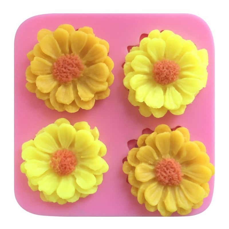 Anktily Chrysanthemum Daisy Flower Fondant Cake Silicone Mold  4 Cavities Chocolate Candy Sugar Cupcake Cookies Mold Polymer Clay Resin Epoxy Mold Bakeware Pastry Tool - Image 1