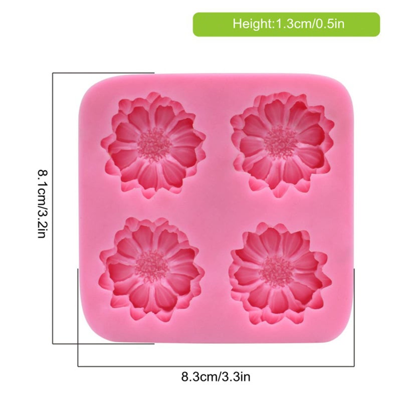 Anktily Chrysanthemum Daisy Flower Fondant Cake Silicone Mold  4 Cavities Chocolate Candy Sugar Cupcake Cookies Mold Polymer Clay Resin Epoxy Mold Bakeware Pastry Tool - Image 2