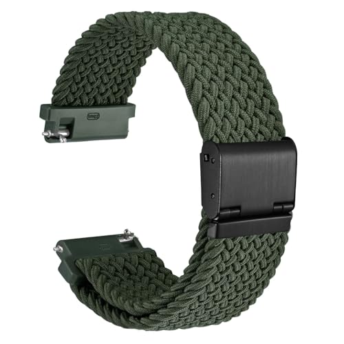 WOCCI 16mm Braided Nylon Watch Band for Men and Women Quick Release Black Stainless Steel Buckle Khaki Green - Image 1